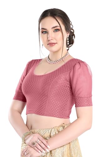 Image of FINESTFIT Stay On Trend Fashion 100% Cotton Readymade Blouses for Women,Round Neckline with Organza Balloon Sleeves.