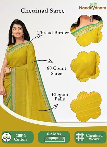 Image of Women's Chettinad Cotton Sarees | Handloom Saree with Blouse | Pure Cotton Sarees for Women Daily use and All Occasion Wear| Soft, Comfort Cotton Saree
