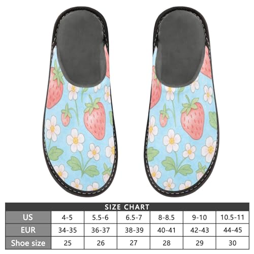 JUNZAN Strawberry with Floral Memory Foam Slippers for Women Men House Slippers for Bedroom Indoor4