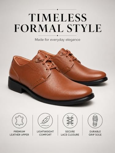 Image of Zoom Shoes Leather Formal Casual Shoes with Laces for Adults Super Comfortable with Lightweight and Slip Resistant Sole A-1172