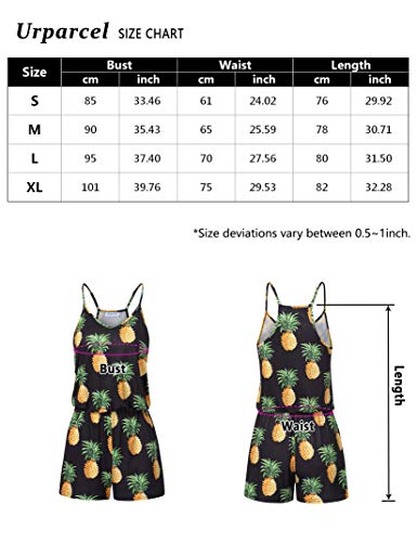 Urparcel Shorts Romper Summer Beach Jumpsuits Black Yellow Pineapple One-Piece Jumper Casual Loose Spaghetti Strap Tank Tops With Elastic Waist Medium #TOP3
