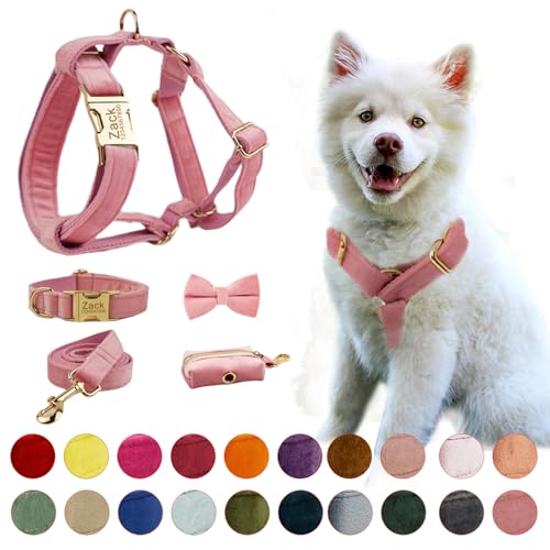 Personalized Dog Harnesses with Metal Buckle, Customized Harnesses with Name and Phone Number, Adjustable Sizes Dog Harness for Medium Large Dogs (Velvet Dog Harnesses)