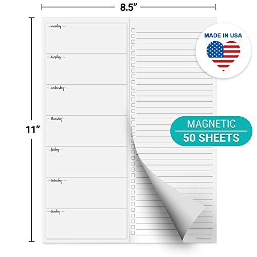 Image of 321Done Magnetic Weekly Planner Notepad, 8.5x11, 50 Sheets, Monday Start | Made in USA - Weekly Plan Pad for the Fridge with Tear-Off Checklist Column, Undated Days of the Week, Thick Bright White