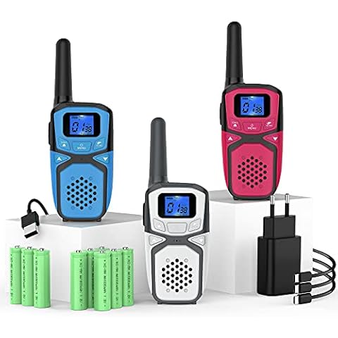 Walkie Talkie Aufladbar 3er Set mit Akku, Fallfest USB Walkie Talkie Erwachsene, PMR Funkgerät Geschenk Cover