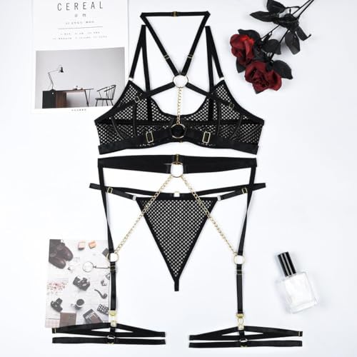 Image of Lilosy Sexy Pu Leather Strappy Underwire Garter Belt Lingerie Set