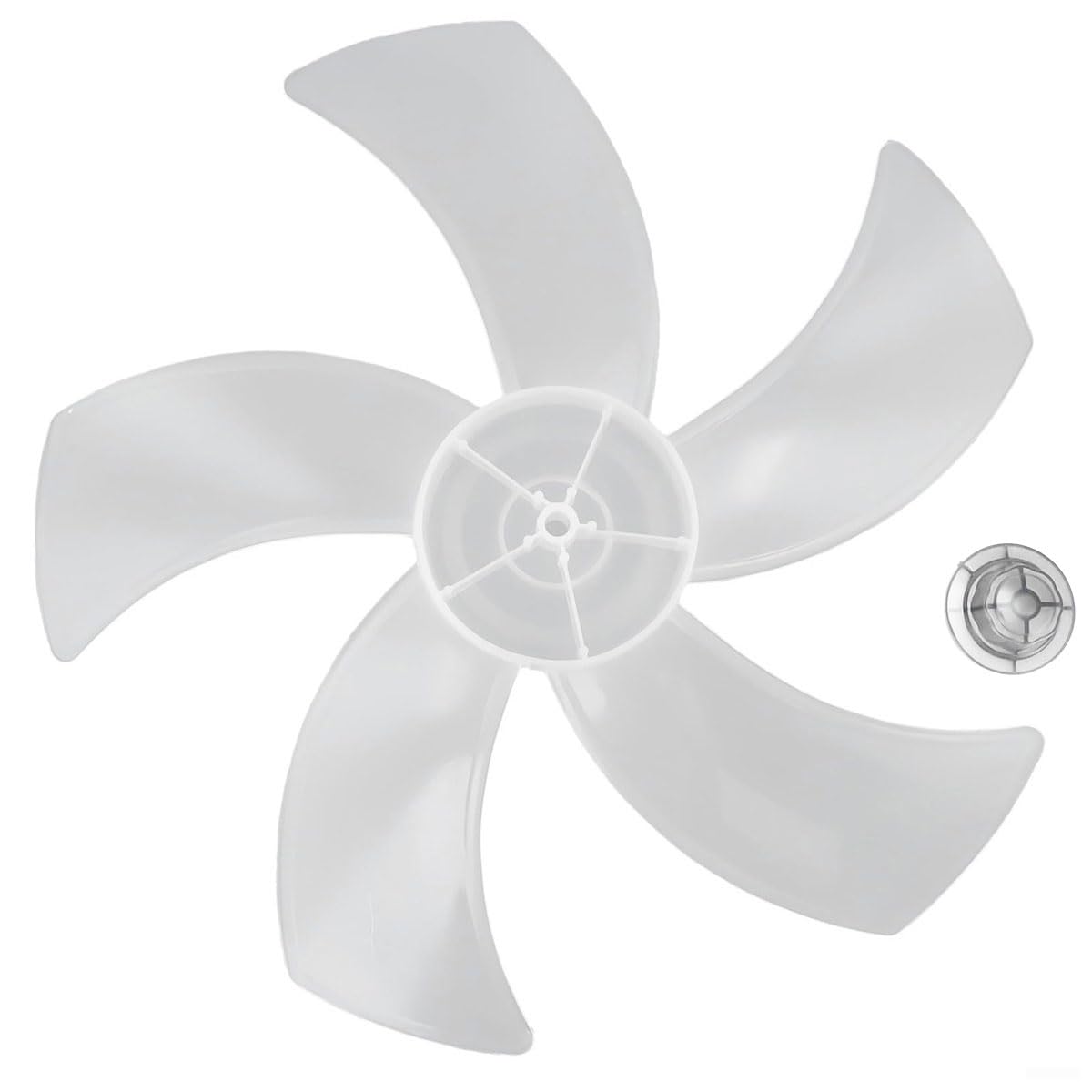 Transparent Low Noise Plastic Fan Blade, High Temperature Resistance, Lightweight Replacement Blades with Nut Cap for Floor, Table and Electric Fans (16-inch (five-blade)-white)
