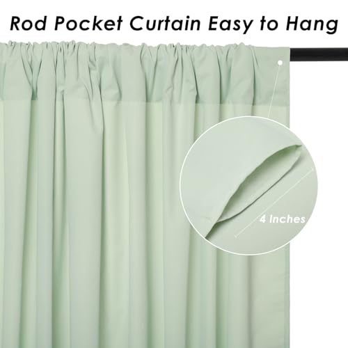 Image of Pea Green Backdrop Curtains 20x10ft: Outdoor Polyester Photo Backdrop Drapes - 4 Panels 5x10ft for Rustic Birthday Party Background Decoration