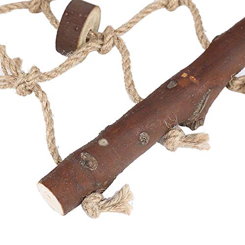 Image of Bird Rope Climbing Net Swing Hanging Toy Bird Swings Net, Wooden Ladder Swing Hammock with 2 Hooks and Woven Rope for Finches Climbing Chewing Pet Cage Hanging Toy