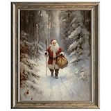 Santa Is Coming To Town Painting Print, Vintage Cozy Santa Claus Wall Art, Country Cabin Decor, Winter Core Holiday Print, Cottage Core Winter Wall Decor (8x10 inch Print Unframed)