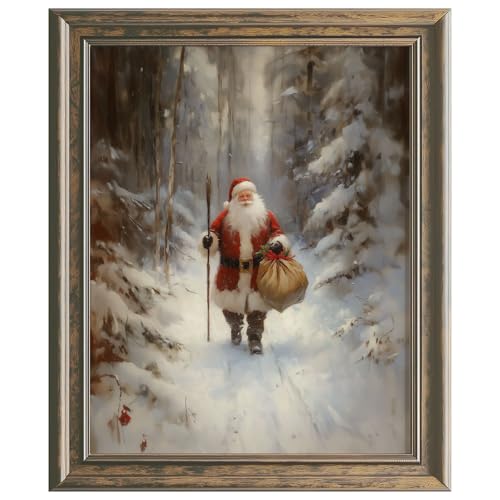 Santa Is Coming To Town Painting Print, Vintage Cozy Santa Claus Wall Art, Country Cabin Decor, Winter Core Holiday Print, Cottage Core Winter Wall Decor (8x10 inch Print Unframed)