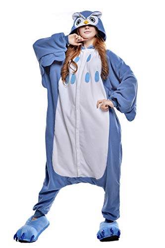CANASOUR Polar Fleece Halloween Adult Anime Unisex Animal Costume Cosplay Onesie (Owl Brown, Medium)