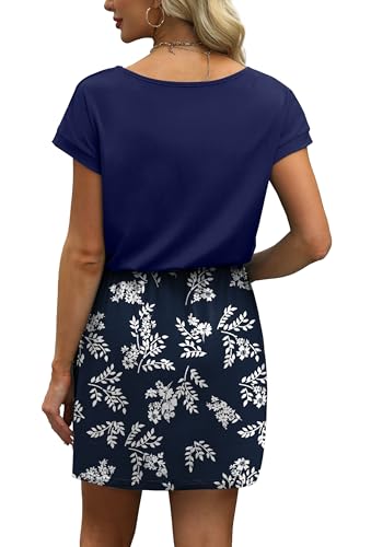 Image of OFEEFAN Summer Dresses for Women 2026 V Neck T Shirt Casual Mini Dresses Tie Waist Sundresses with Pockets