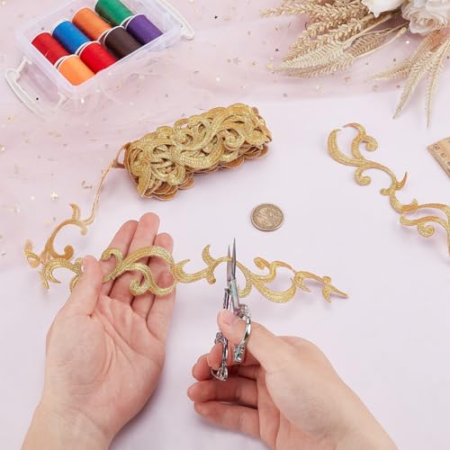 HOBBIESAY 4.16 Yards 1-5/8 inch Gold Embroidery Polyester Ribbons Iron on Metallic Flower Lace Metallic Lace Trim for DIY Handicrafts Handbags Home Decor Clothing Accessories - Thumbnail 3
