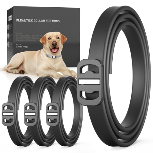 4 Pack Flea Collar for Dogs, Flea and Tick, Dog Flea Collar with Natural Essential Oils, Adjustable Size for All Ages of Dogs, Black