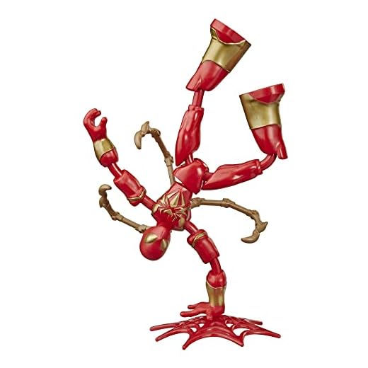 Figura de acción de Iron Spider de Marvel Spider-Man Bend and Flex, Figura flexible de 15 cm, incluye lanzador, a partir de 6 años
