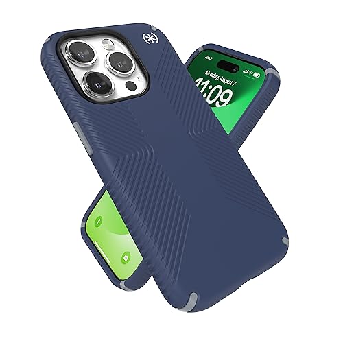 Image of Speck iPhone 15 Pro Case - Built for MagSafe, Drop Protection Grip - Scratch Resistant, Soft Touch, 6.1 Inch Phone Case - Presidio2 Grip Coastal Blue /Dust Grey /White