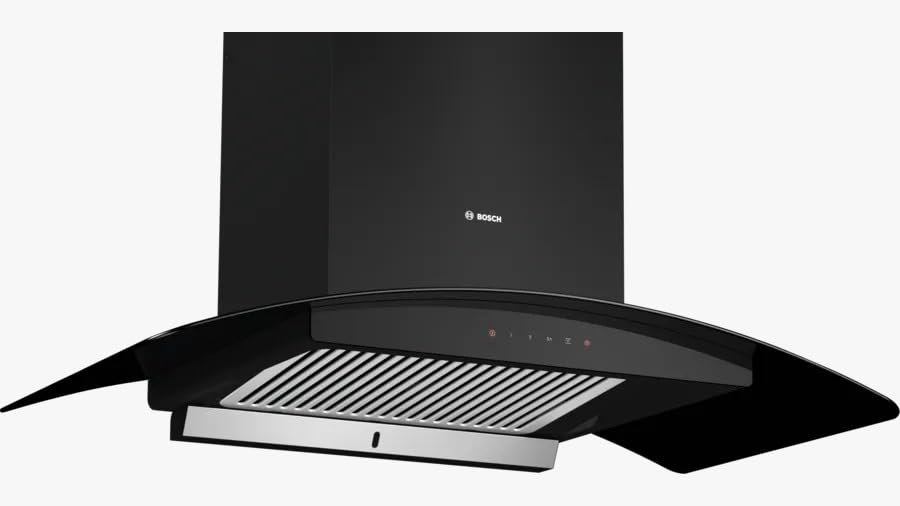 Bosch 90 cm Self Clean Technology glass Kitchen Chimney (HOOD DWHA98G60I, Oil collector Filter technology, Touch Control, Black) (DWHA98G60I) Bosch 90 cm Self Clean Technology glass Kitchen Chimney (HOOD DWHA98G60I, Oil collector Filter technology, Touch Control, Black) (DWHA98G60I)