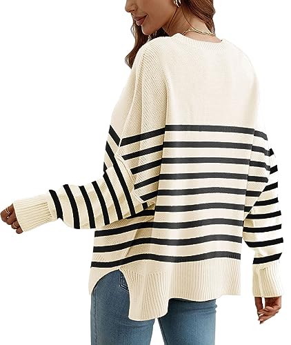 Disamer Women's 2025 Fall Sweaters Trendy Long Sleeve Lace V Neck Color Block Striped Oversized Pullover Knitted Tops3