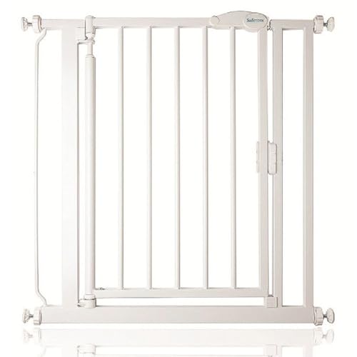 Safetots Puerta de Seguridad Autoajustable con Cierre Automático, Estrecha, 68,5cm   75cm, Blanca, Puerta de Bebé con Cierre Automático, Barrera de Seguridad para Niños Pequeños, Instalación Fácil
