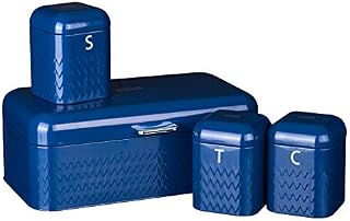 LIVIVO Taurus 4pc Kitchen Storage Set with Airtight Lids Includes Tea Coffee Sugar Canister Jar with Matching Stylish Bread Bin (Navy Blue)