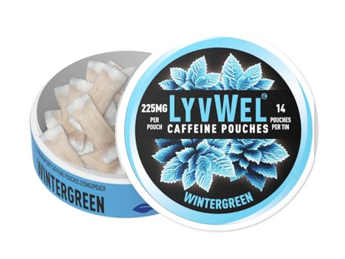 Image of LyvWel 225mg Caffeine Pouches, Guarana-Powered Energy Pouches, Nootropic Pouches, Nicotine Free Pouches & Tobacco-Free, 1-Pack, 14 Pouches Wintergreen