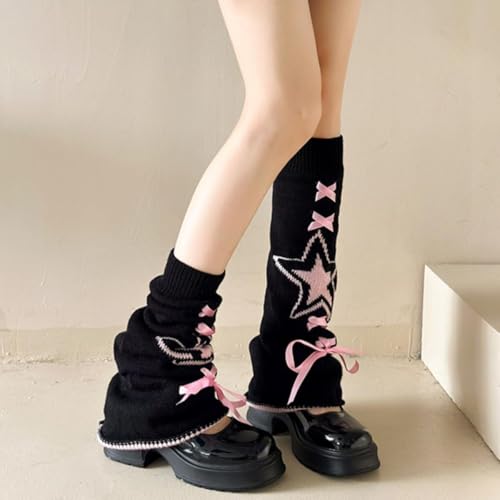 Y2K Leg Warmers for Women - Star Printed Bow Tie Kawaii Knit Sock Japanese Goth Lolita Warmers2