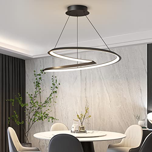 Mikeru Modern Circular LED Dining Chandelier, 3000K-6000K Kitchen Island Pendant Light 10%-100% Dimmable Height Adjustable Pendant Lights with Remote Control (without Batteries) for Living Room