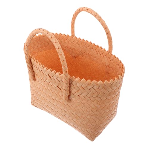 Homoyoyo Faux Wicker Beach Tote Bag for Women Lightweight Summer Handbag with Spacious Interior for Shopping Travel and Market Use Versatile Handcrafted Rattan Purse Fresh Beige