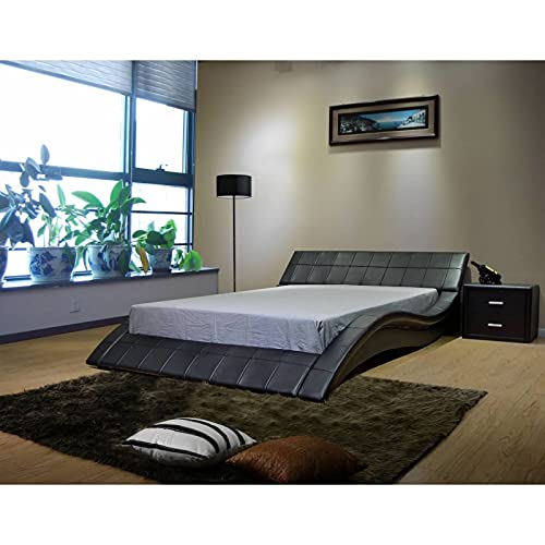 Greatime Contemporary Wave-Like Shape Leatherette Platform Bed With Slats, Eastern King Black #TOP11