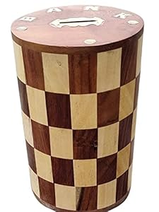 F&N Home Decor Handicrafts Piggy Bank for Adults Big Size Wooden Money Bank Coin Box for Kids with Screw Lock, Gifts for Boys, Girls & Adult (Round Shape)