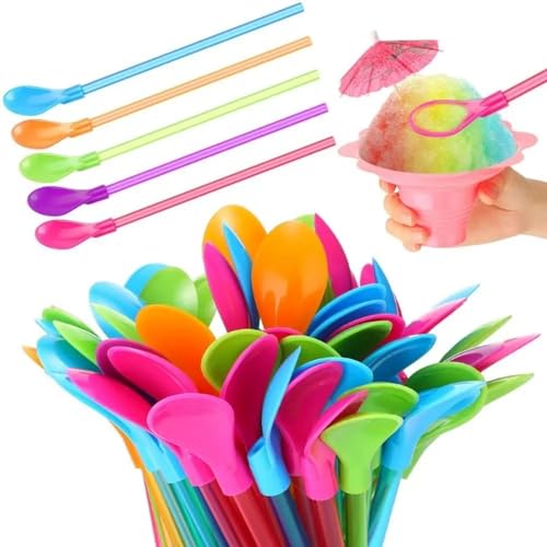 10 Pieces Slush Straws, Colored Straw Spoon 2 in 1, Plastic Reusable Straws, Reusable Straws Spoon Suitable for Smoothies Milkshakes Coffee Cocktail.