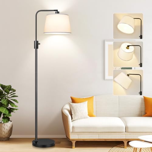 Image of 【Upgraded】 Dimmable Floor Lamp, 1000 Lumens LED Edison Bulb Included, Arc Black Floor Lamps for Living Room Modern Standing Lamp with White Shade, Tall Lamps for Living Room Bedroom Office Dining Room