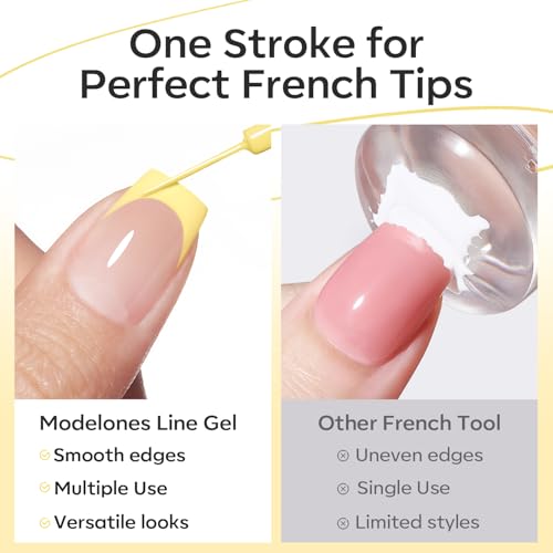 Image of modelones Butter Yellow French Tip Liner Gel Polish 15ml Fine Brush | Pastel Color Nail Art Gel Paint Swirl Fine Line Design Beginner Friendly Long Lasting Soak Off U V Cure DIY Salon Manicure