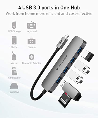 Image of Vaku Luxos USB Hub Type C Ultros 4IN1 multiport USB 3.0 High-Speed Adapter connector (5GBPS) data transfer Converter Extension, docking station USB A Port Compatible with Macbook Air Pro (M1, M2 etc), iPad Pro Air, Laptop, and Other Type C Mobile & Devices
