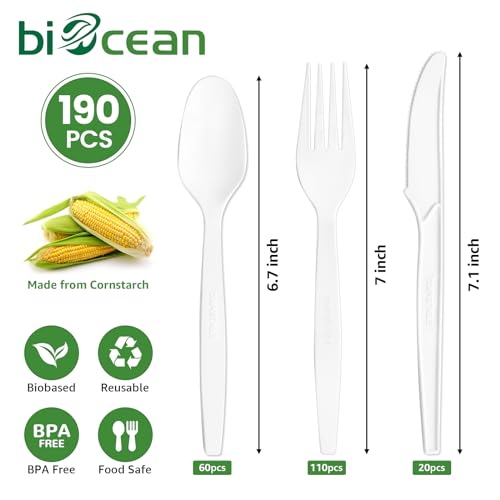 Biocean Extra Heavyduty Compostable Cutlery Set Disposable Utensils No Plastic Forks Spoons Knives Biodegradable Fork Eco Friendly Silverware Serving Flatware for Party,BBQ,Daily Use,Events,Picnic Biocean Extra Heavyduty Compostable Cutlery Set Disposable Utensils No Plastic Forks Spoons Knives Biodegradable Fork Eco Friendly Silverware Serving Flatware for Party,BBQ,Daily Use,Events,Picnic