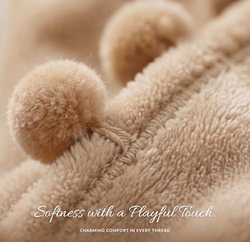 Image of BSB HOME 280 GSM Pom Pom Blanket, Ultra Soft Plush Fleece Throw Blanket with Pom Pom Fringe, Cozy Lightweight Warm Blanket for Sofa, Couch, Bed, Skin Friendly & Easy Care, 45 x 60 Inches - Warm Sand