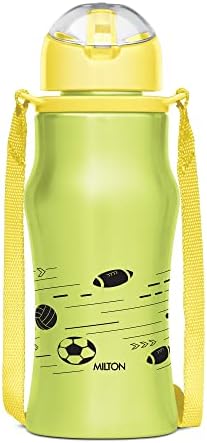 MILTON Gaiety 450 Stainless Steel Sipper Water Bottle 415 ml, Single Walled, ISI Certified I Leak Proof Lid, Rust Proof I For School, Office, Gym I Green
