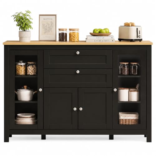 Image of HOMCOM Sideboard Storage Cabinet for Living Room, 4 Doors, Black Brown