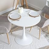 Meuble Cosy Table à Manger Ronde pour 2 4 Personnes, Table de Cuisine Scandinave avec Pieds en Forma de Trompeta, Blanc, 80x80x75cm