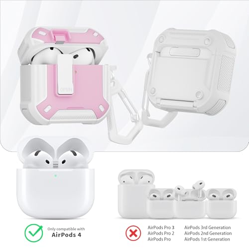 Image of for AirPods 4 Case with Magnetic Secure Lock Clip and Phone Stand, Compatible with Magsafe Charging, with Carabiner&Cleaner kit for Apple iPod 4th Generation Cover(2024) Men Women (Pink)