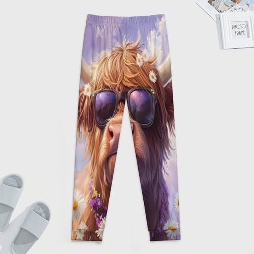 Highland Cow Daisy Flower Men's Pajamas Pants Lightweight Sleep Lounge Pant Pjs Bottoms Casual Sleepwear4