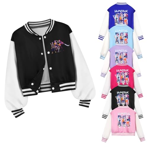 Unisex Kids Anime Character Print Demon Hunter Color Patchwork Baseball Varsity Jacket3
