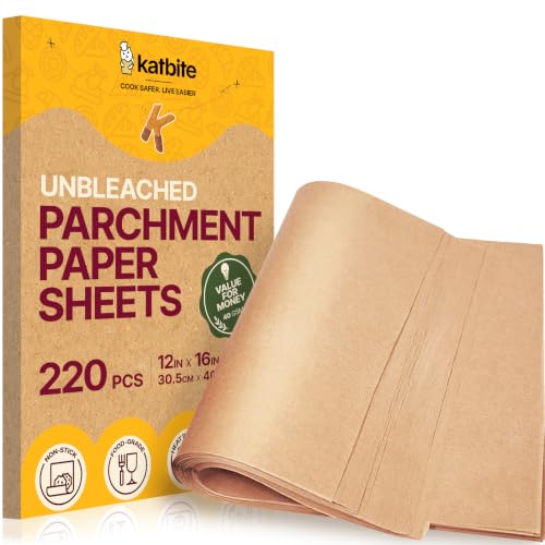Katbite 12x16 Inch Parchment Paper Sheets 220PCS, Unbleached Non-Stick