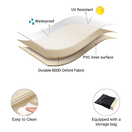 Patio Furniture Covers, Heavy Duty Round Patio Table Cover (48D X 26H Inch) Outdoor Dining & Coffee Table Cover For Veranda, Lawn, Table, Chair-Waterproof & Weather Resistant, Anti Uv - Beige & Brown #TOP3