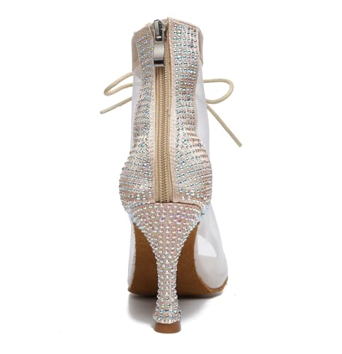 Image of Dance Practice Shoes for Women Mesh Ballroom Sandals Heels Party Prom Ankle Booties with Zip