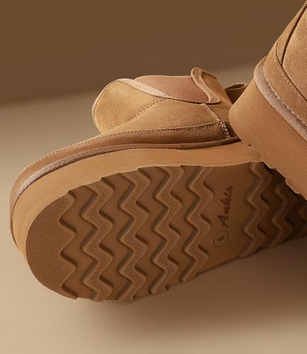 Ankis Platform Mini Boots Women, Classic Ultra Mini Ankle Chelsea Boots for Women Winter Warm Thick Fur Fuzzy Boots Lined Anti-Slip Lined Slip on Snow Boots Black Chestnut4