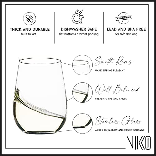 Vikko Stemless Wine Glasses, 16 Ounce, Set of 6, Clear, Durable, Modern, Casual Entertaining - Image 2
