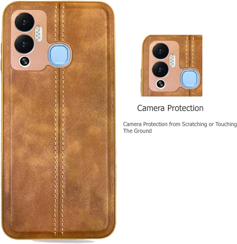 Image of A rtistque Premium Thread Leather Back Cover Case for Infinix Hot 12 Play | Drop Protection | Smooth Grip | Raised Camera Edges | Infinix Hot 12 Play Back Cover - Brown