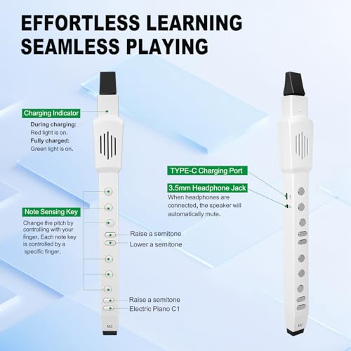 ex electric digital wind instrument electric saxophone with 12 tones 3 fingering modes 3-octave range auto vibrato amp transpose bluetooth midi amp rechargeable white