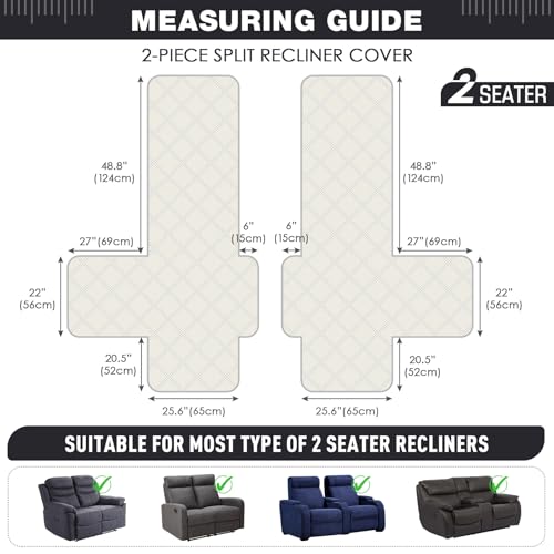 Image of TAOCOCO 100% Waterproof Loveseat Recliner Cover, Non Slip Split Recliner Couch Cover with Elastic Straps, Washable Reclining Sofa Cover Furniture Protector for Kids, Pets(2 Seater, Charcoal Gray)
